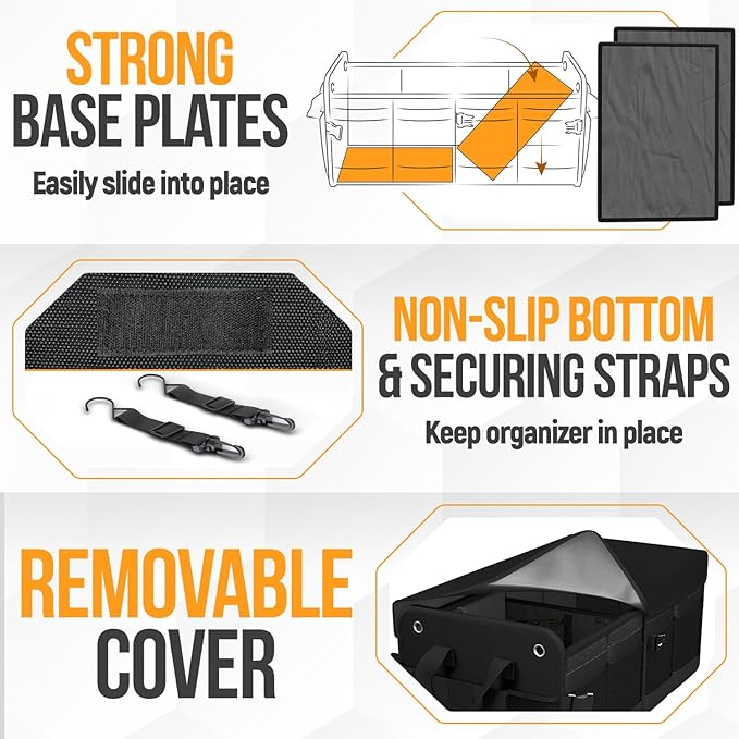 Trunk Organizer For SUV Car Organizer and Storage, Collapsible Multi-Compartment Storage Bag Car Accessories for Women Men, 1680D Oxford, Non Slip Bottom, Adjustable Straps, Soft Cover (65L)