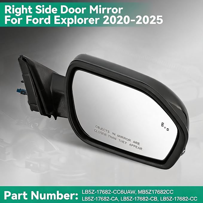 Right Passenger Side Mirror Compatible with Ford Explorer 2020-2025 With Power Folding Power Adjust Blind Spot Puddle Light Turn Signal Mirror Memory Camera Replace MB5Z17682CC (13+1 Pins)