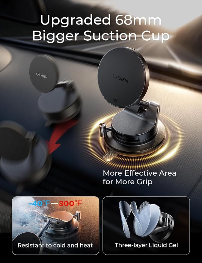 Qi2.2 25W MagSafe Car Mount Charger, Magnetic Wireless Car Charger with 54W Adapter, Magnetic Phone Holder for Car, iPhone Car Mount, Vacuum Suction Cup Phone Mount for iPhone 17 16 15 14 13 12 | [Qi2.2 25W Fast Charging] Magsafe Car Mount, [Easy...