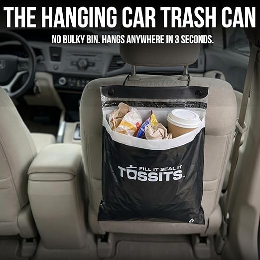 Recycled Disposable Car Trash Bags – Leakproof, Smell Proof Hanging Garbage Bags for Car, Truck, SUV, RV & Vehicle – Black, 21 Count Disposable Automotive Trash Bags