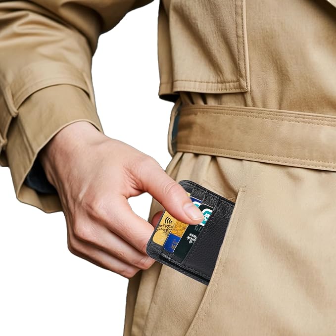 Magnetic Card Holder for Vehicle - Minimalist Leather RFID Blocking Credit Card Holder - Travel Wallets for Car Visor Organizer (Black)