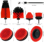8 Pcs Drill Brush Attachment Set, Power Cleaning Scrub Brush Kit with Extend Long Attachment, All Purpose Drill Scrub Brushes for Car, Grout, Floor, Tub, Bathroom and Kitchen (red)