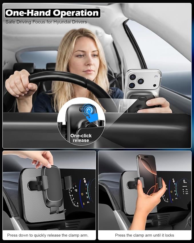 for Hyundai Ioniq 5 Magnetic Phone Mount, Wide Clamp for 4-7.2 inch Smartphones, Metal Dashboard Phone Holder for 2022-2025 Ioniq5 2026 Ioniq 9, 2024-2026 Sonata Kona & 2025-2026 Tucson