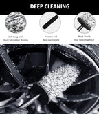4PCS Car Wheel Cleaning Kit, 360° Bendable Wheel Brush with Premium Boar Hair Detailing Brush | Microfiber Scratch-Free Wheel and Tire Brush Kit for Cleaning Wheels,Tires