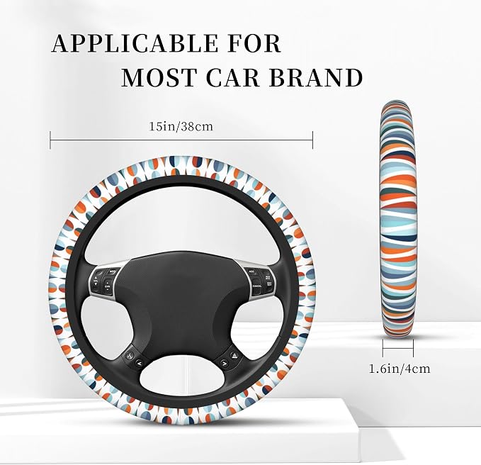 Colorful Water Drop Car Steering Wheel Cover, Non-Slip Absorbing Sweat Car Wheel Cover Accessories for Men Women,Universal 15" Fit Auto SUV Vans Trucks