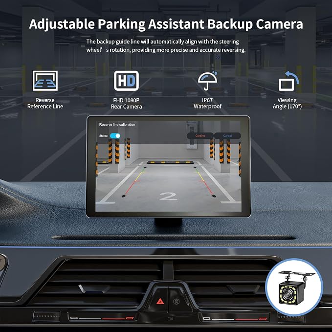 9" Wireless Apple Carplay Screen for Car,with 4K Dash Cam | and 1080p Backup Camera,Apple Carplay & Android Auto with DVR,GPS Navigation Mirror Link,Bluetooth,FM, Siri