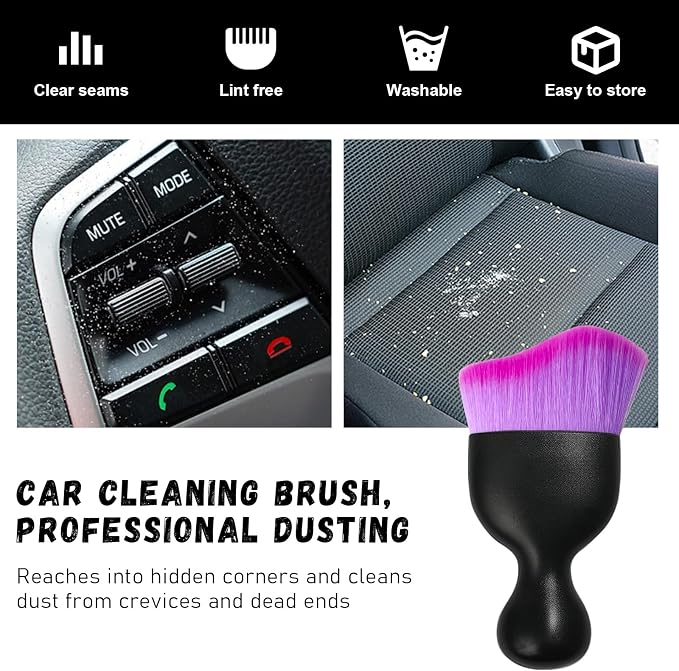 Car Detailing Brush, Curved Soft Bristles Auto Removal Dust Collectors, Universal Vehicle Dashboard, Air Conditioner Vents etc Interior Cleaning Tool Accessories (Double Purple)