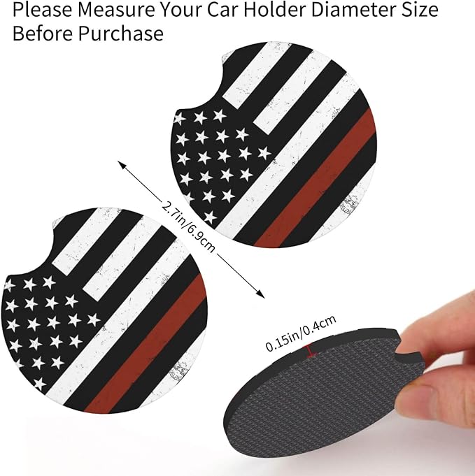 Thin Red Line 3-Pc Car Set: Steering Wheel Cover & 2 Car Coasters | Firefighter Anti-Slip Breathable Universal for 14.5 -15.5 Inch Car Wheel Cover Suitable for Men Women