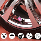 4PCS Crown Bling Tire Stem Valve Caps, Crystal Diamond Car Wheel Tire Valve Caps Universal Copper Core Stem Covers for Cars, SUV, Trucks, Bikes, Motorcycles, Bicycles (Silver & Rose Red)
