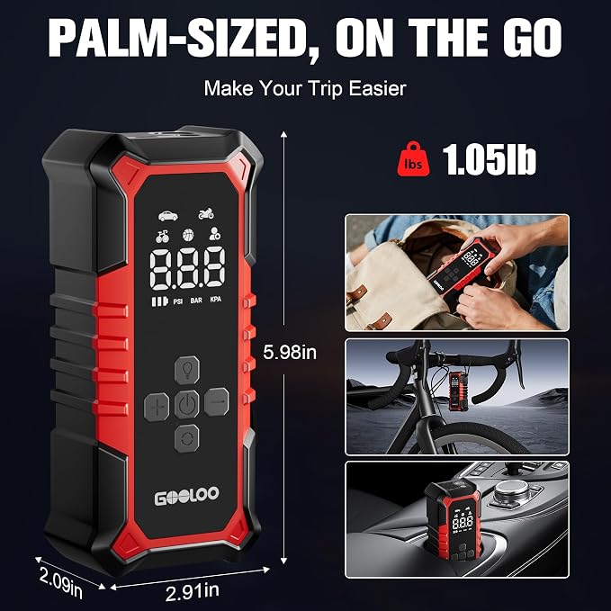 A6 Gear 160 PSI Tire Inflator Portable Air Compressor, 7500mAh Cordless Tire Inflator with Digital Pressure Gauge ＆LED Light, 3X Faster Air Pump for Car Tires, Bike,Balls, Auto Shut-Off