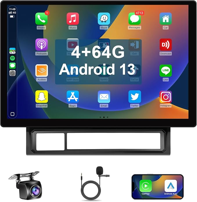 13.1 Inch Android 13 Car Radio Stereo for Toyota Tacoma 2005-2015 Touchscreen with Wireless Carplay Android Auto in-Dash WiFi Bluetooth GPS Navigation SWC Backup Camera Mic (4+64G)