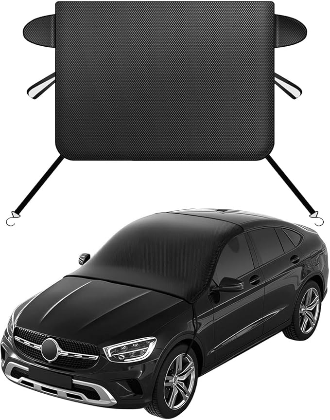 Front Windshield Snow Cover with Side Window Protection for Car and SUV, Winter Frost Ice Guard, Windproof Car Windshield Protector (Oxford Cloth Black)