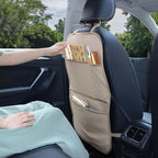 Kick Mat Back Seat Protector Waterproof Leather Car Seat Back Organizers Cover with 3 Storage Pockets for Kids Pets SUV Sedan Minivan Truck Car Travel Accessories (Beige 2-Pack)