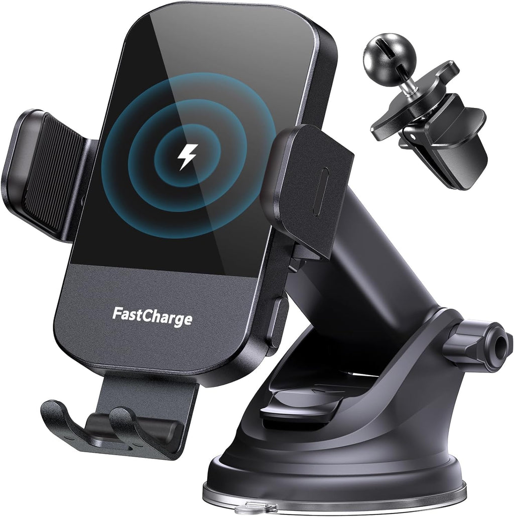 15W Wireless Car Charger — Fast-Charge Auto-Clamp Phone Holder