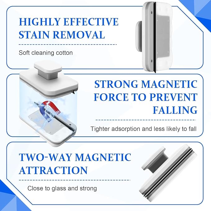 Magnetic Windshield Cleaner Tool Set, Widen Double-Sided Magnetic Window Cleaner Tool, Windshield Magnetic Car Window Cleaner, Glass Thickness 3-10mm for High Rise Car Glazed.