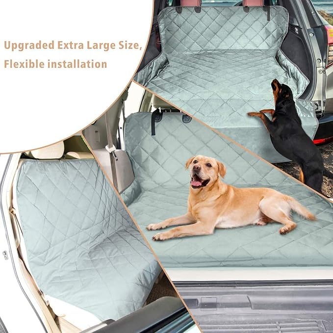 SUV Cargo Liner for Dogs, Water Resistant Pet Cargo Cover Dog Seat Cover Mat for SUVs Sedans Vans with Bumper Flap Protector, Non-Slip, Large Size Universal Fit, Grey