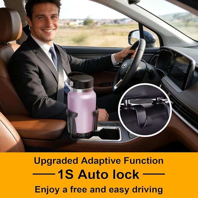 Cup Holder Expander, Automatic Car Cup Holder Expander Holds Large Water Bottles, for Yeti, Stanley, Owala Travel Tumbler & Mugs, Adjustable Arms & Extendable Base Insert Accessories (CH03T, 2PACK)