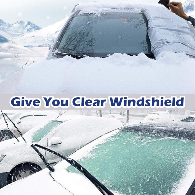 Car Windshield Snow Cover with 4 Layers Protection Winter Frost Snow Ice Cover Auto Sun Shade for Cars Trucks Vans and SUVs(No Elastic Bands Included)