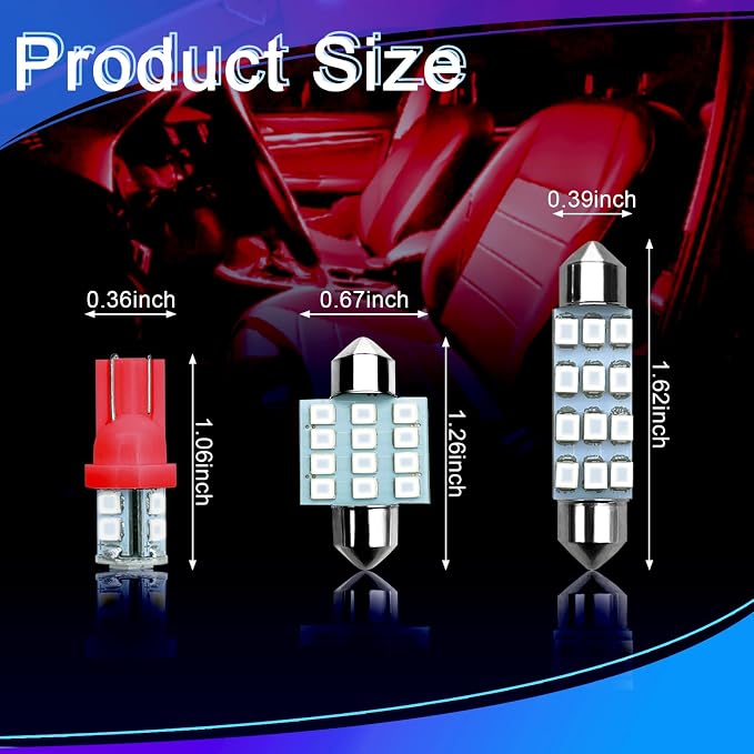 24PCS LED Interior Replacement Bulbs, Interior Car Lights, Dome Light LED Car Bulb Kit Set T10 31 mm 42 mm, Used for Map Dome Lights and License Plate Courtesy Lights Accessories (Red)