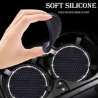 2PCS Bling Cup Holder Coaster, 2.75 Inch Auto Car Cup Holder Insert Coasters, Soft Silicone Anti-Slip Shockproof, Universal Vehicle Interior Accessories for Women Girls (Black & Colorful)