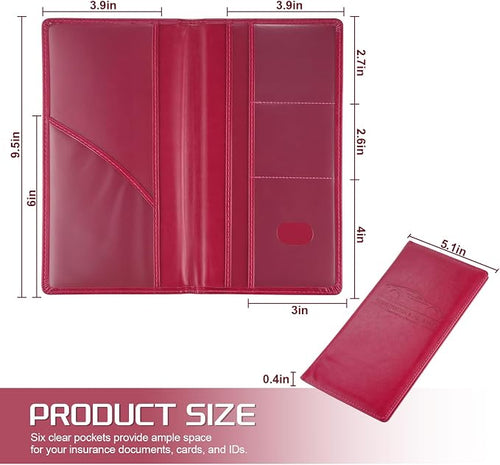 1Pack Car Registration and Insurance Holder,Car Document Holder for Cards License with Magnetic Shut,Vehicle Glove Box Car Organizer for Documents, Cards, License(Rose red)