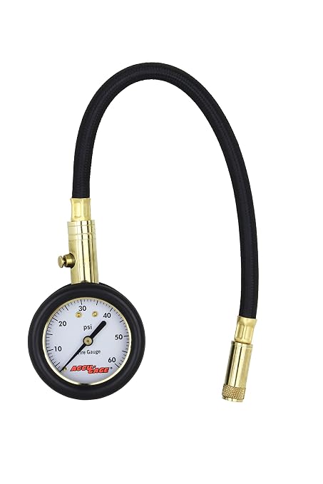 by Milton Dial Tire Pressure Gauge with Straight Air Chuck and 11 in. Braided Hose - ANSI Certified for Motorcycle/Car/Truck Tires (0-60 PSI)