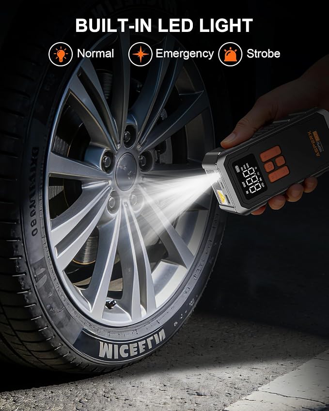160PSI Tire Inflator Portable Air Compressor for Car/Moto/Bike/Ball | 160 PSI Rapid Inflation, 10000mAh Larger Capacity, 4+N Smart Modes, LED Light, Auto-stop, Exquisite Handbag