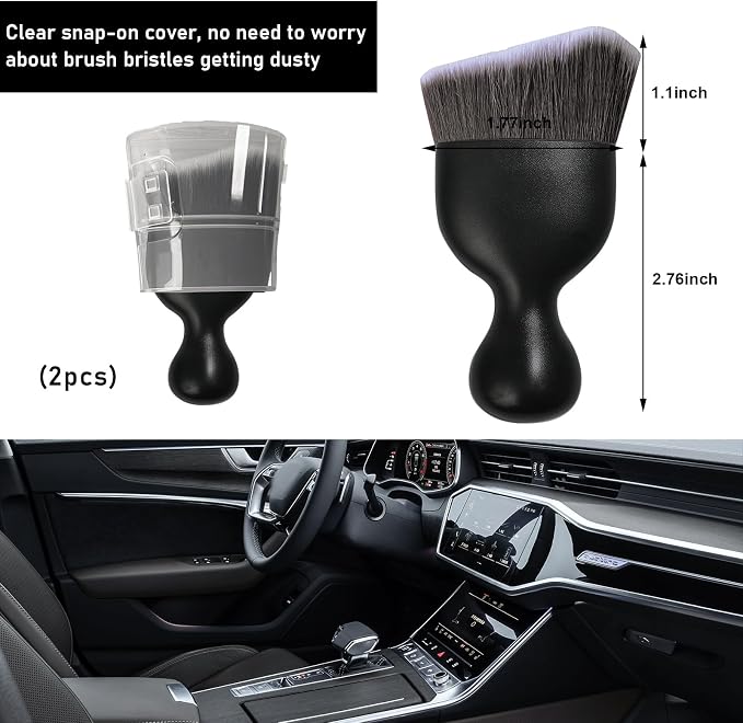 2 PCS Car Detailing Brush, Curved Soft Bristles Auto Removal Dust Collectors, Universal Vehicle Dashboard, Air Conditioner Vents etc Interior Cleaning Tool Accessories (Brown/White)