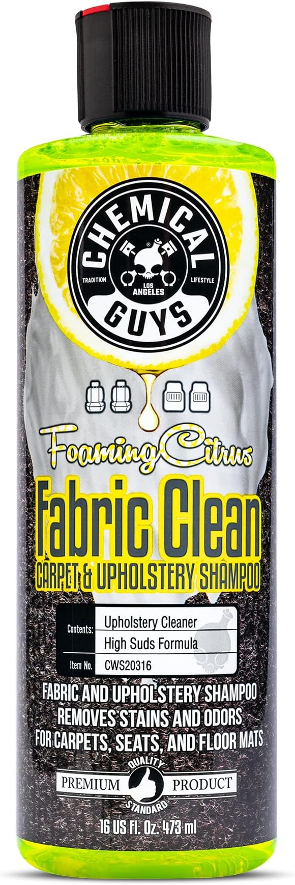 Foaming Citrus Fabric Clean, Carpet and Upholstery Cleaner - Car Carpet Cleaner for Seats, and Floor Mats, Safe for Home, Office & More, Citrus Scent - 16 oz