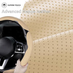 Car Steering Wheel Cover Leather Snap On 3Pcs Set Non-Slip Protector Wrap Steering Wheel Accessories 14.5-15 inch Universal Beige