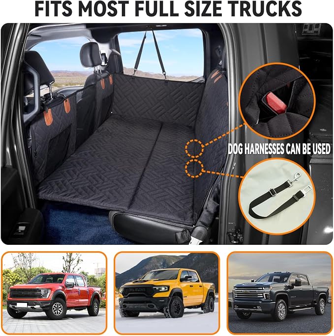 Dog Back Seat Extender for Truck,Truck Seat Cover Back Seat,Dog Hammock for Truck,Pet Seat Covers for Dogs,Hard Bottom Seat Extender for Dogs(Black,for Full Size Truck)