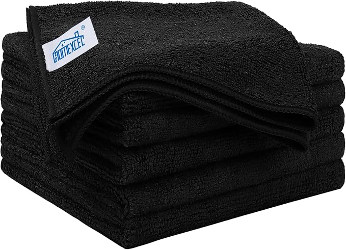 Black Microfiber Cleaning Cloth 6 Pack, 12.5 x 12.5 inch Microfiber Towels for Cars, Ultra Absorbent Car Washing Cloth, Lint Free Streak Free Cleaning Rags for Car, Kitchen, and Window