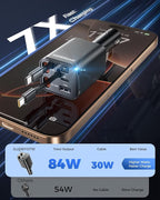 2026 Ultra-Compact Retractable Car Charger, 5 in 1 Car Phone Charger with Dual Type C Cables, 84W Fast Charging USB C Car Accessories Adapter for iPhone 17/16/15/14/13/12/11, Galaxy, Pixel