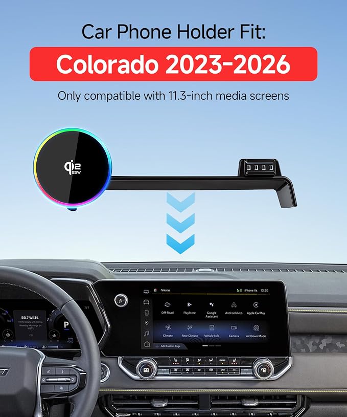 Qi2.2 25W Wireless Charger Car Phone Mount for Chevrolet Colorado 2023-2026 | 11.3" Screen, Magsafe Accessories Fast Charging Magnetic Cell Phone Holder Clip Compatible with iPhone Android, GPS Bracket