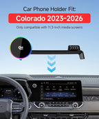 Qi2.2 25W Wireless Charger Car Phone Mount for Chevrolet Colorado 2023-2026 | 11.3" Screen, Magsafe Accessories Fast Charging Magnetic Cell Phone Holder Clip Compatible with iPhone Android, GPS Bracket