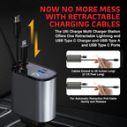 Ulti Charge iPhone Car Charger USB C Fast Charge Charging Retractable Car Charger Auto Adapter, Powerful 120W 4-Port USB-C & USB-A and Lightning iPhone, Samsung, Tablets USBC Charger Block