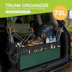 Large Trunk Organizer for SUV with 5 Compartments, Collapsible Car Organizer with Strong Handle and Non-Slip Bottom, Storage Organizer for Sedans, Van, Jeep, Grocery, Black Mixed Green