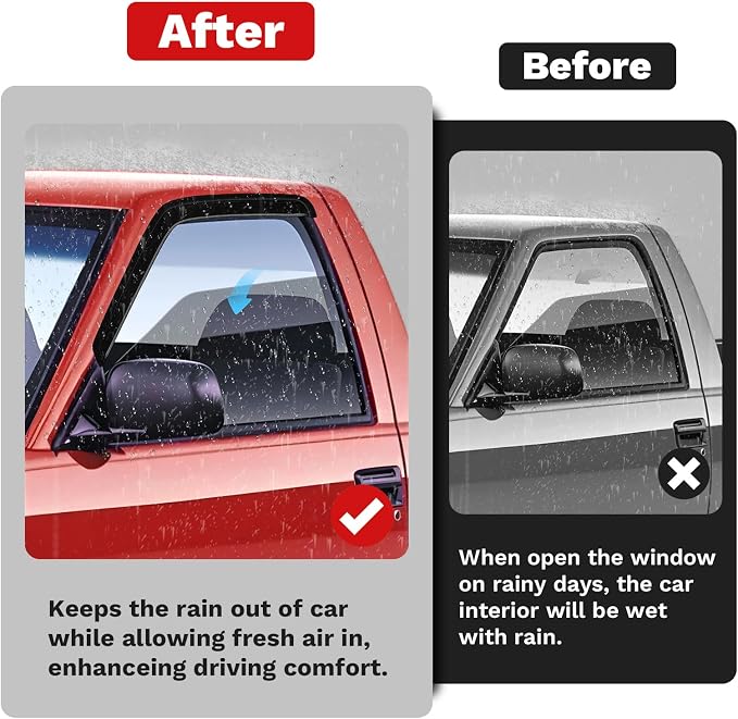Window Visors Rain Guards for 1994-2004 Chevrolet S10/GMC Sonoma Accessories, Outside-Mount Tape-On Side Window Wind Deflectors Vent Visors Shades Rainproof Black 2PCS