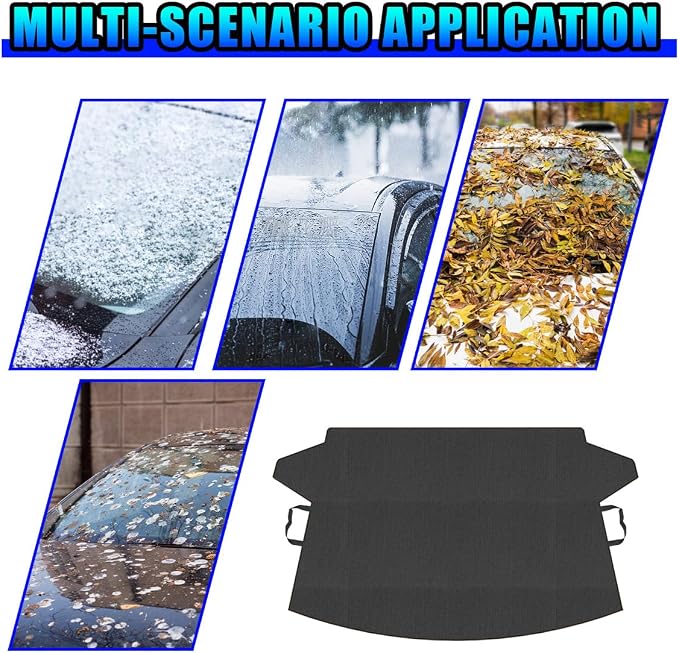 Car Front Windshield Snow Ice Cover, 74'' × 66'' Waterproof Oxford Car Sun Shade Protector, Universal Winter Windproof Frost Automotive Exterior Accessories for SUV Truck Sedan (Front)