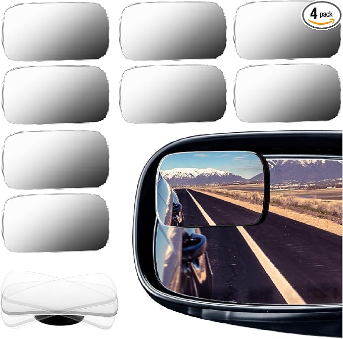 4 Pcs Blind Spot Car Mirror 360 Convex Degree Adjustabe Glass Traffic Safety Rear View Mirror Spot Frameless Adjustable Self Adhesive Angle for Larger Image Exterior Accessories (Rectangle)