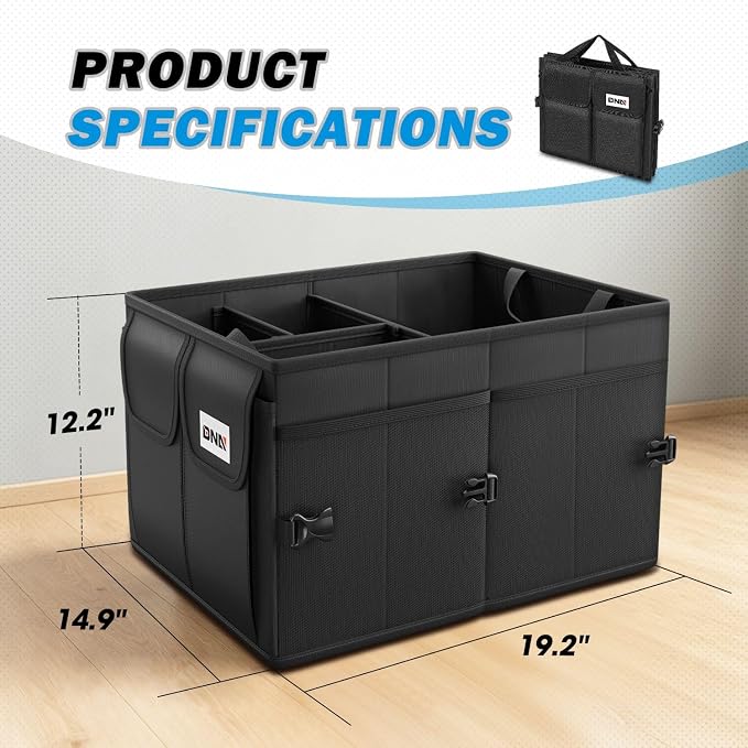 Trunk Organizer for SUV, Large Capacity Car Organizer and Storage with 4 Compartment, Foldable Trunk Organizer for Car, 60L Black