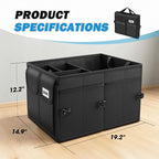Trunk Organizer for SUV, Large Capacity Car Organizer and Storage with 4 Compartment, Foldable Trunk Organizer for Car, 60L Black