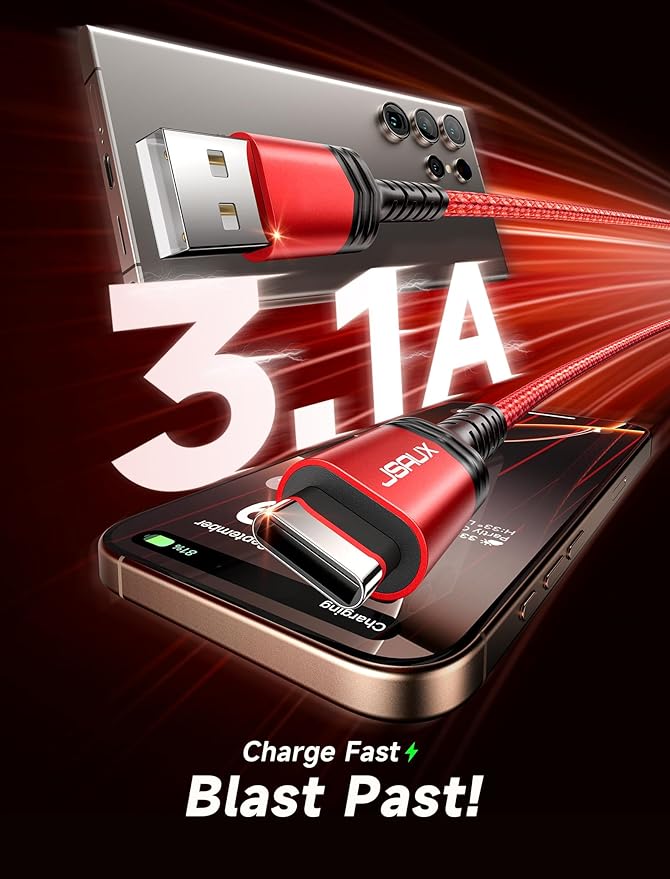 USB C Cable [2-Pack 6.6ft], USB A to USB Cord Fast Charging for iPhone 17e, iPhone 17, iPhone Air, iPhone 17 Pro Max, iPhone 16/iPhone 15 Series, Samsung S20 S10, Note 20 10, Car Play - Red