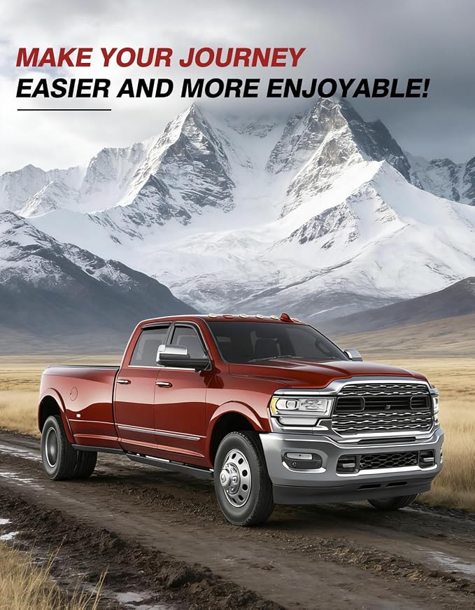 Outside-Mount Window Rain Guards Fit for Dodge Ram 1500 2009-2024/2010-2025 Ram 2500 & 3500, Extra Durable Window Visors Wind Deflector Dark Smoke Vent Shades Car Tape-on with Thicker 4PCS