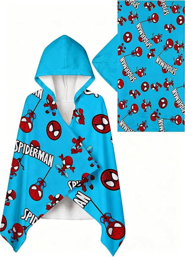 Spide Printed Soft Cotton Terry Hooded Towel Wrap, Absorbent Wearable Towel for Bath Pool Beach Lounging, 28 in x 55 in