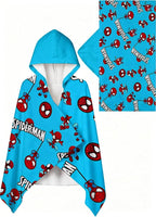 Spide Printed Soft Cotton Terry Hooded Towel Wrap, Absorbent Wearable Towel for Bath Pool Beach Lounging, 28 in x 55 in