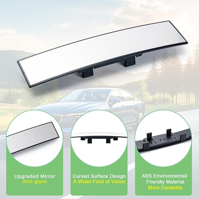 Car Rear View Mirrors，Universal 11.81'' Chrome Anti-glare Rear Mirrors | Cars Accessory, Convex Panoramic Interior Mirror Reduces Blind Spot, for Cars,SUVs,Trucks, Various Kinds Vehicles