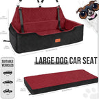 HEGGCOOE Large Dog Car Seat Under 100 lbs, Washable Dog Car Bed for 2 Medium Dogs, Detachable Pet Booster Seat with Storage Pocket and Seat Belt for Back Seat