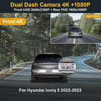 Dual 4K+Rear 1080P Dash Cam Adapts for Hyundai IONIQ 5 2022-2024 (6 Vents) SE Standard Range SEL Limited, OEM Look, WiFi & APP, 2 Way HD Video, Loop Recording G-Sensor, Easy to Set, 128GB Card