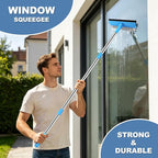 Window Squeegee, 2 in 1 Window Cleaner Tool with 57-in Extension Pole and Sponge Professional Squeegee for Window Cleaning Car Windshield Glass Shower, Blue